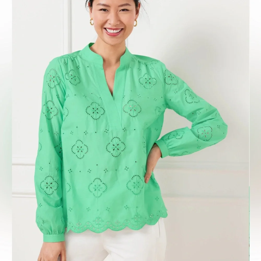 Talbots Mint Green Eyelet Blouse Small NWT - Picture 1 of 10